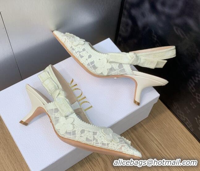 Pretty Style Dior J'Adior Slingback Pumps 6.5cm in Transparent Mesh Embroidered with White 3D Macramé-Effect D-Lace Moti