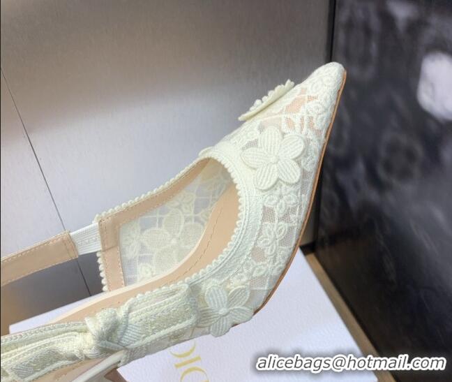 Pretty Style Dior J'Adior Slingback Pumps 6.5cm in Transparent Mesh Embroidered with White 3D Macramé-Effect D-Lace Moti