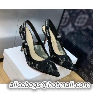 Low Cost Dior J'Adior Slingback Pumps 9.5cm in Transparent Mesh Embroidered with Black 3D Macramé-Effect D-Lace Motif 20