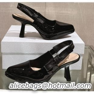 Luxurious Dior Sweet-D Slingback Platform Pumps 8cm Black Patent Leather 202022