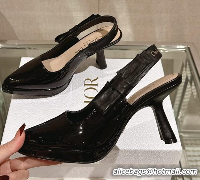 Luxurious Dior Sweet-D Slingback Platform Pumps 8cm Black Patent Leather 202022