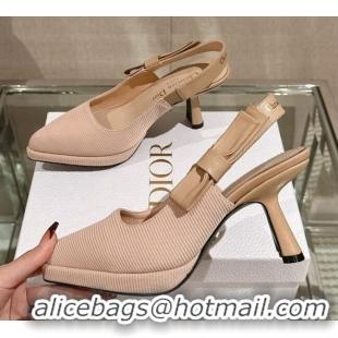 Good Looking Dior Sweet-D Slingback Platform Pumps 8cm Technical Fabric Nude 202023