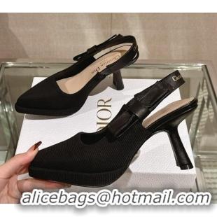 Unique Style Dior Sweet-D Slingback Platform Pumps 8cm Technical Fabric Black 202024