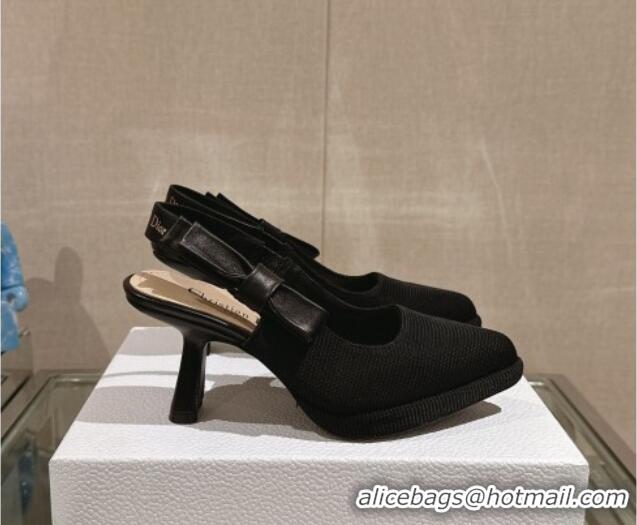 Unique Style Dior Sweet-D Slingback Platform Pumps 8cm Technical Fabric Black 202024