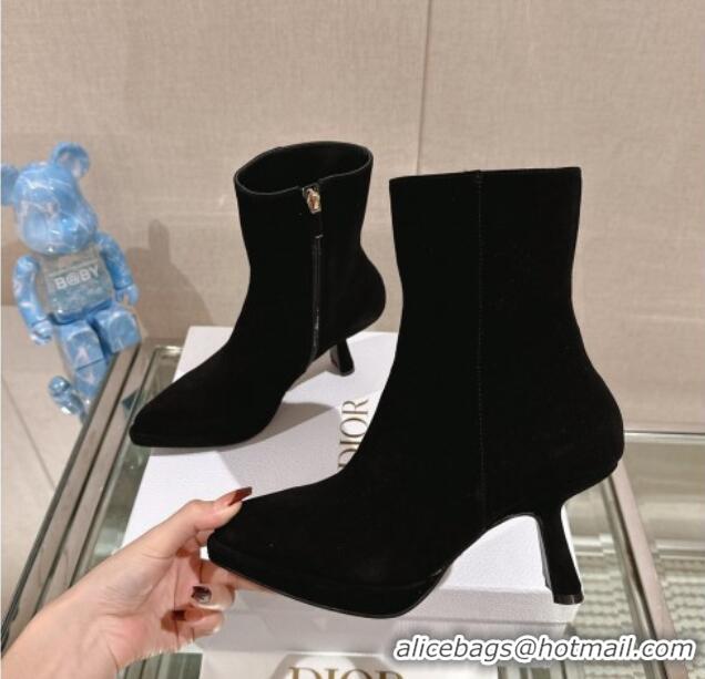 Shop Duplicate Dior D-Fiction Heeled Ankle Boots 8cm in Black Suede 202025