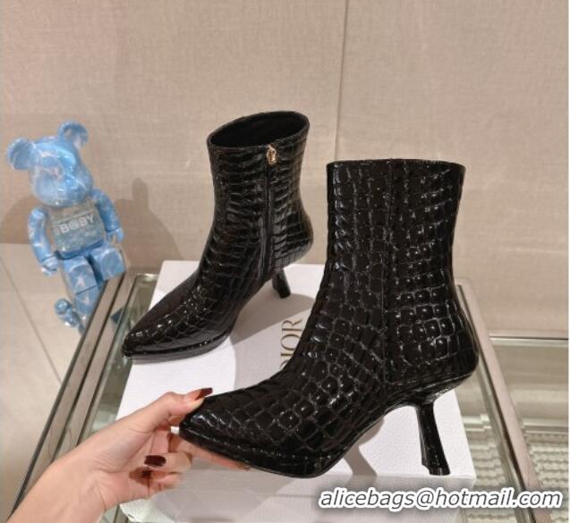 Trendy Design Dior D-Fiction Heeled Ankle Boots 8cm in Black Stone Embossed Leather 202027