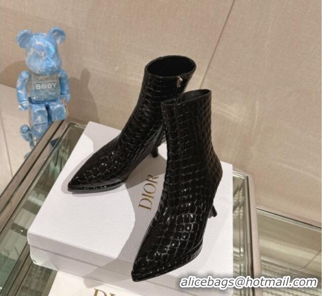 Trendy Design Dior D-Fiction Heeled Ankle Boots 8cm in Black Stone Embossed Leather 202027