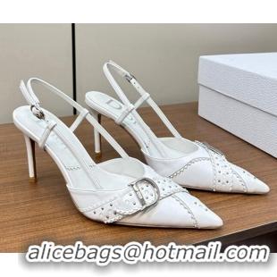 Best Product Dior D-Buckle Slingback Pumps in Calfskin with Studs White 202032