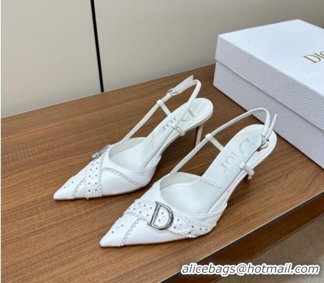 Best Product Dior D-Buckle Slingback Pumps in Calfskin with Studs White 202032