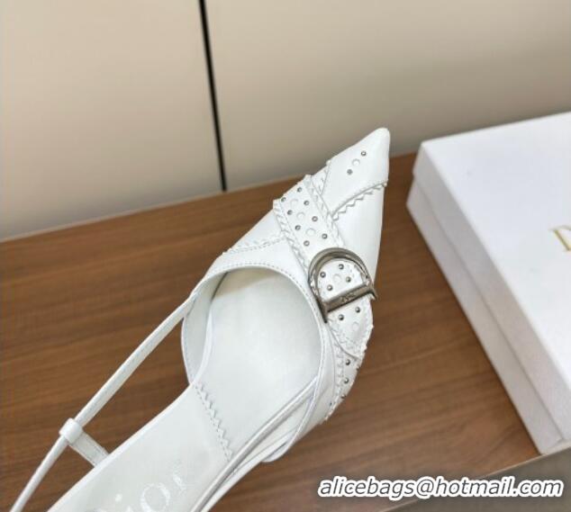 Best Product Dior D-Buckle Slingback Pumps in Calfskin with Studs White 202032