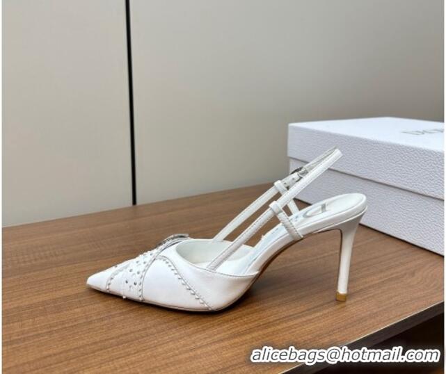 Best Product Dior D-Buckle Slingback Pumps in Calfskin with Studs White 202032