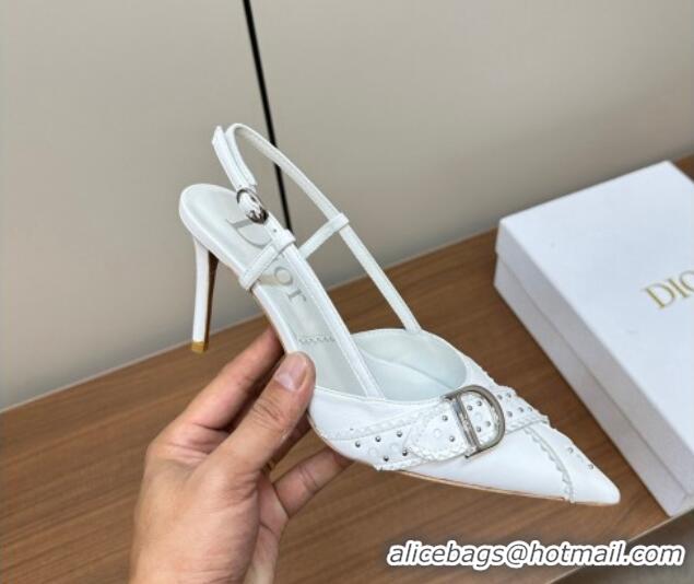 Best Product Dior D-Buckle Slingback Pumps in Calfskin with Studs White 202032