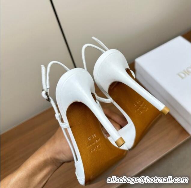 Best Product Dior D-Buckle Slingback Pumps in Calfskin with Studs White 202032