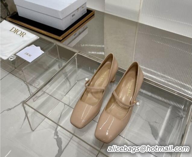 Stylish Dior Jolie Mary Janes Pumps 6cm in Patent Calfskin Nude 214028