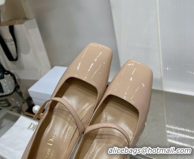 Stylish Dior Jolie Mary Janes Pumps 6cm in Patent Calfskin Nude 214028