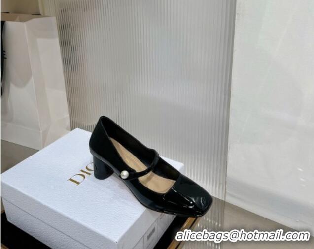 Luxury Dior Jolie Mary Janes Pumps 6cm in Patent Calfskin Black 214029