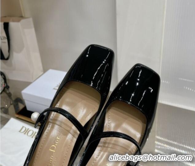 Luxury Dior Jolie Mary Janes Pumps 6cm in Patent Calfskin Black 214029