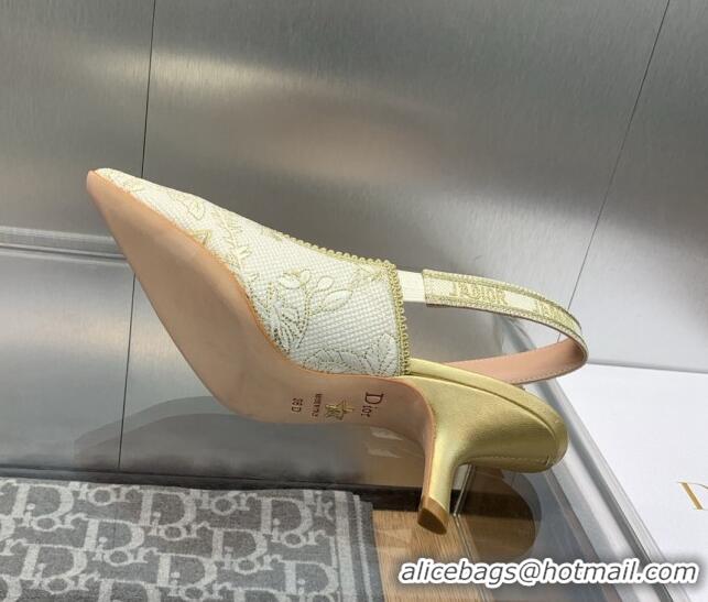 Pretty Style Dior J'Adior Slingback Pumps 6.5cm in White and Gold-Tone Toile de Jouy Mexico Embroidered Cotton with Meta