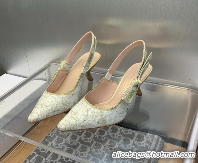 Pretty Style Dior J'Adior Slingback Pumps 6.5cm in White and Gold-Tone Toile de Jouy Mexico Embroidered Cotton with Meta