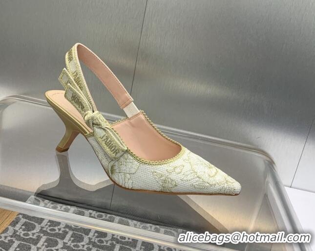 Pretty Style Dior J'Adior Slingback Pumps 6.5cm in White and Gold-Tone Toile de Jouy Mexico Embroidered Cotton with Meta