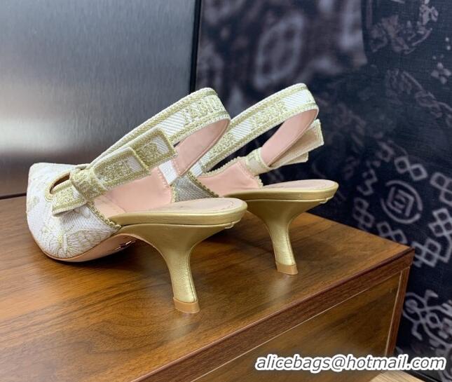 Pretty Style Dior J'Adior Slingback Pumps 6.5cm in White and Gold-Tone Toile de Jouy Mexico Embroidered Cotton with Meta