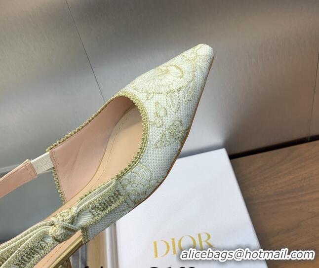 Top Grade Dior J'Adior Slingback Ballet Flat in White and Gold-Tone Toile de Jouy Mexico Embroidered Cotton with Metalli