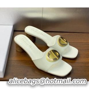 Top Design Dior Forever Heeled Slide Sandals 4.5cm in Calfskin White 214033