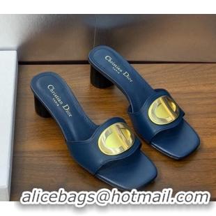 Best Price Dior Forever Heeled Slide Sandals 4.5cm in Calfskin Dark Blue 1214035