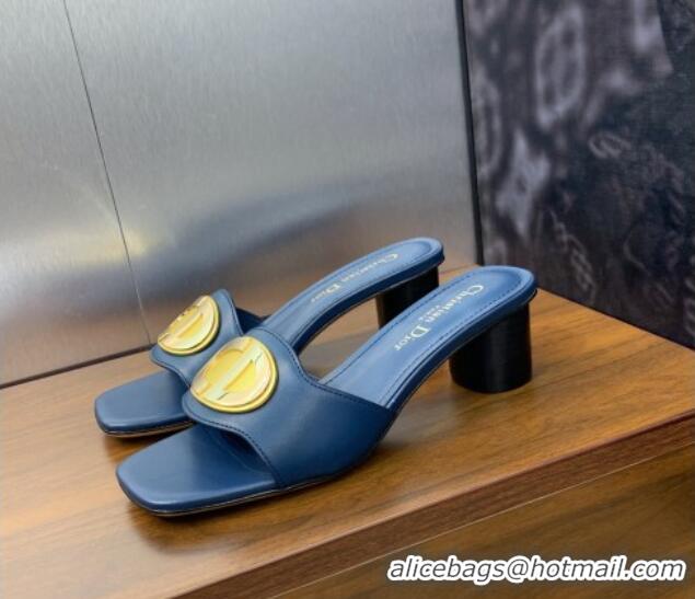 Best Price Dior Forever Heeled Slide Sandals 4.5cm in Calfskin Dark Blue 1214035