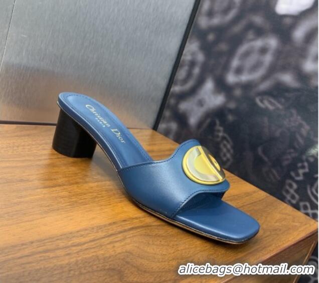 Best Price Dior Forever Heeled Slide Sandals 4.5cm in Calfskin Dark Blue 1214035