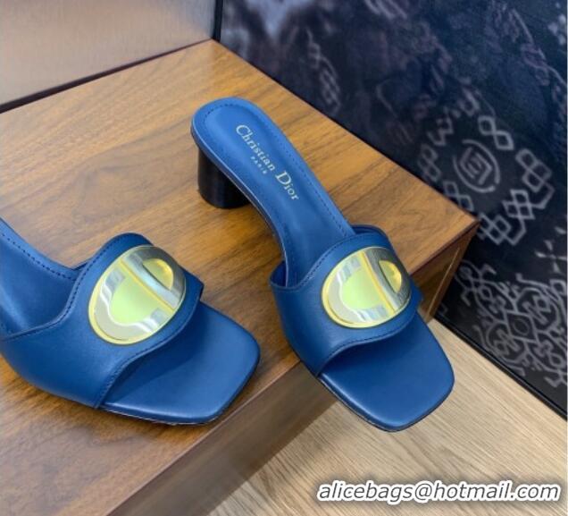 Best Price Dior Forever Heeled Slide Sandals 4.5cm in Calfskin Dark Blue 1214035