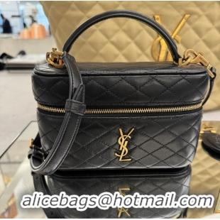 Super Quality Yves Saint Laurent Mini Logo-plaque Vanity Case Bag Lambskin Leather 669561 Black