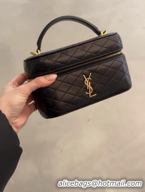 Super Quality Yves Saint Laurent Mini Logo-plaque Vanity Case Bag Lambskin Leather 669561 Black