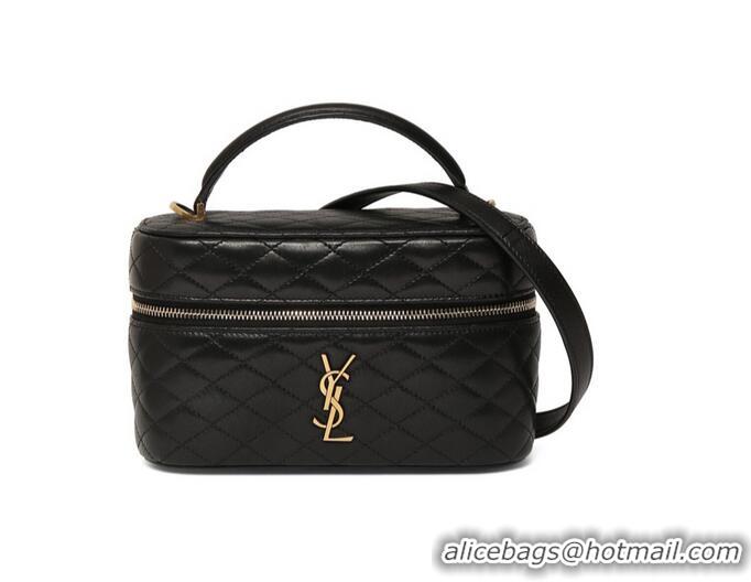 Super Quality Yves Saint Laurent Mini Logo-plaque Vanity Case Bag Lambskin Leather 669561 Black