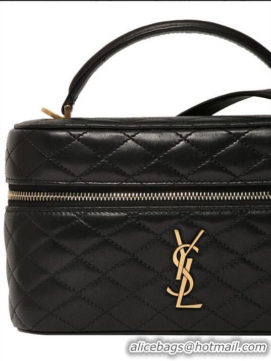 Super Quality Yves Saint Laurent Mini Logo-plaque Vanity Case Bag Lambskin Leather 669561 Black