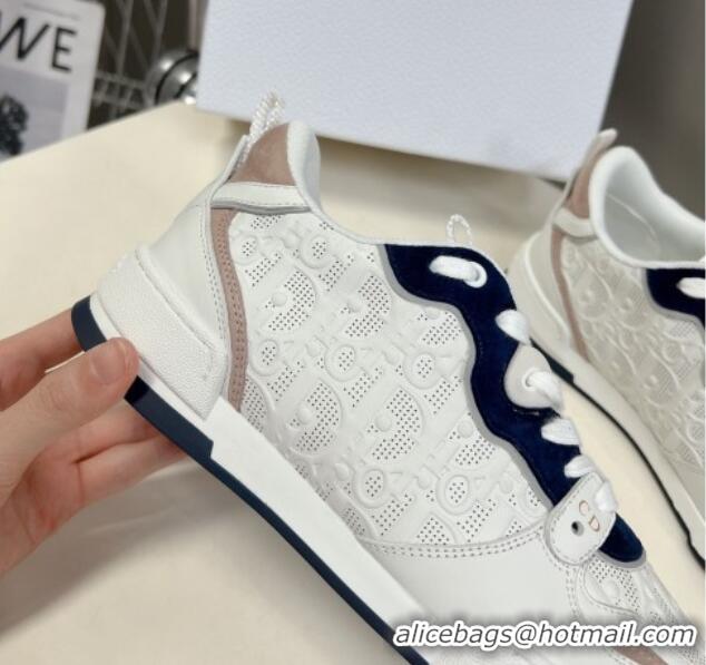 Online Duplicate Dior One Sneakers in Oblique Perforated Calfskin and Suede White/Black 214048