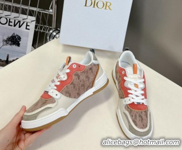 Hot Style Dior One Sneakers in Oblique Perforated Calfskin and Suede Beige/Orange 214049