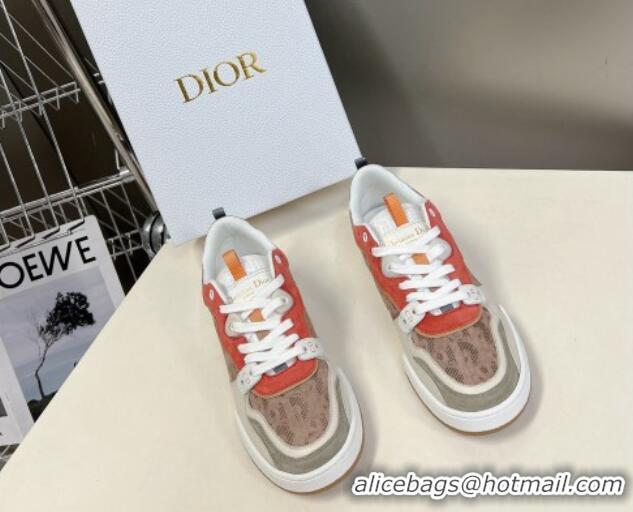 Hot Style Dior One Sneakers in Oblique Perforated Calfskin and Suede Beige/Orange 214049