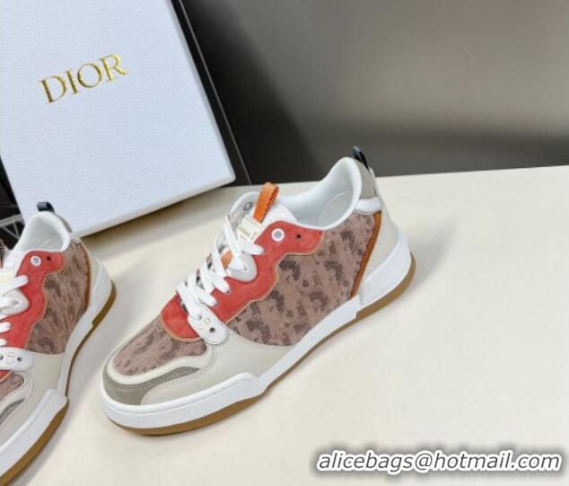 Hot Style Dior One Sneakers in Oblique Perforated Calfskin and Suede Beige/Orange 214049