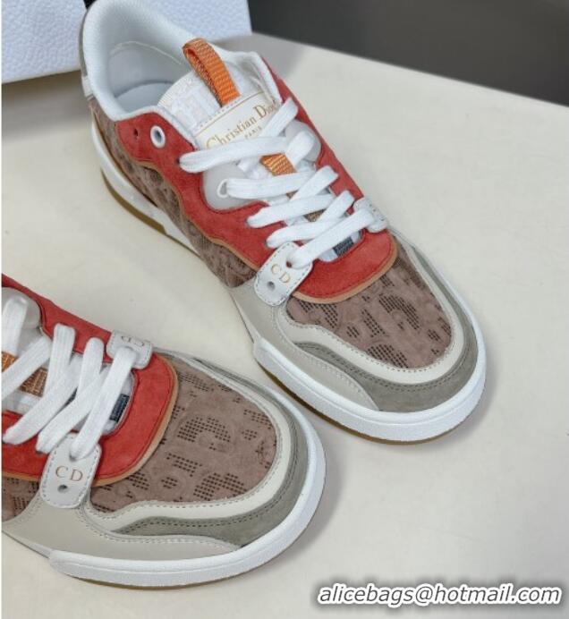 Hot Style Dior One Sneakers in Oblique Perforated Calfskin and Suede Beige/Orange 214049