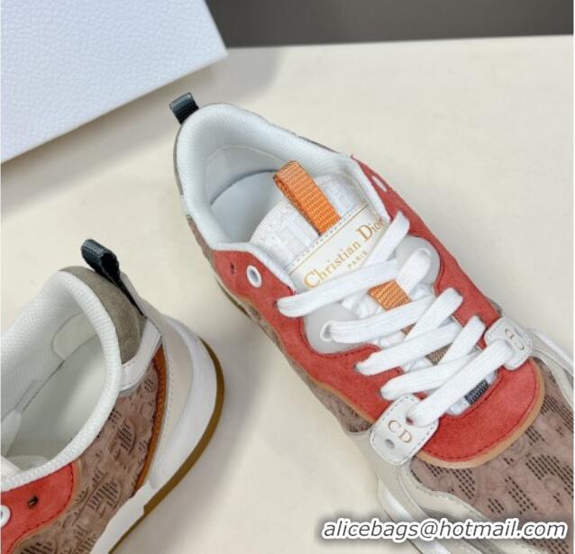 Hot Style Dior One Sneakers in Oblique Perforated Calfskin and Suede Beige/Orange 214049