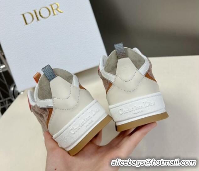 Hot Style Dior One Sneakers in Oblique Perforated Calfskin and Suede Beige/Orange 214049