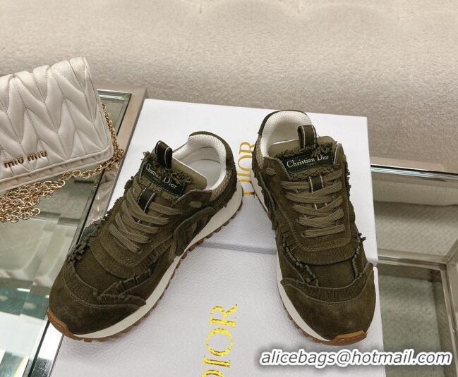 Duplicate Dior C'est Dior Sneakers in Suede and Mesh with Fringe Green 214052