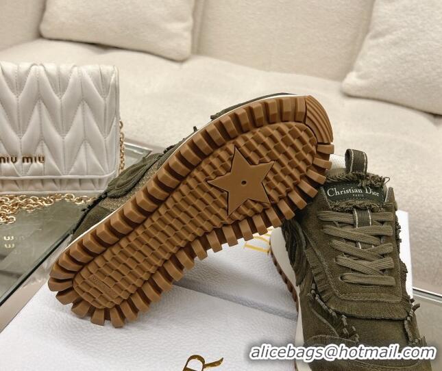 Duplicate Dior C'est Dior Sneakers in Suede and Mesh with Fringe Green 214052