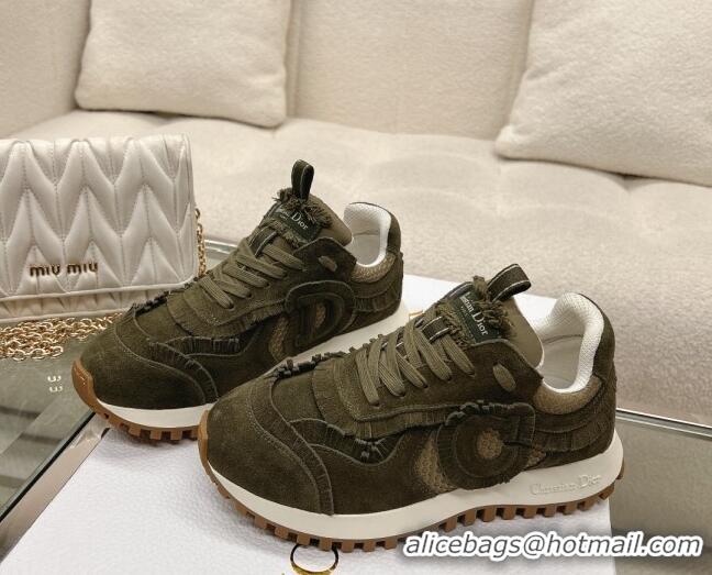 Duplicate Dior C'est Dior Sneakers in Suede and Mesh with Fringe Green 214052