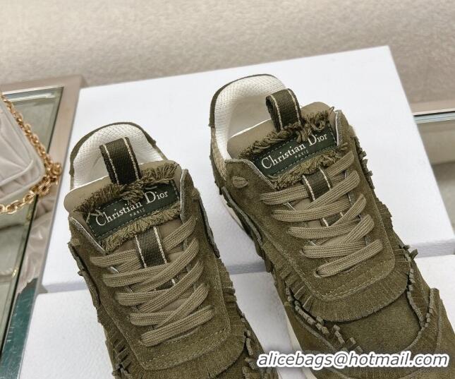 Duplicate Dior C'est Dior Sneakers in Suede and Mesh with Fringe Green 214052