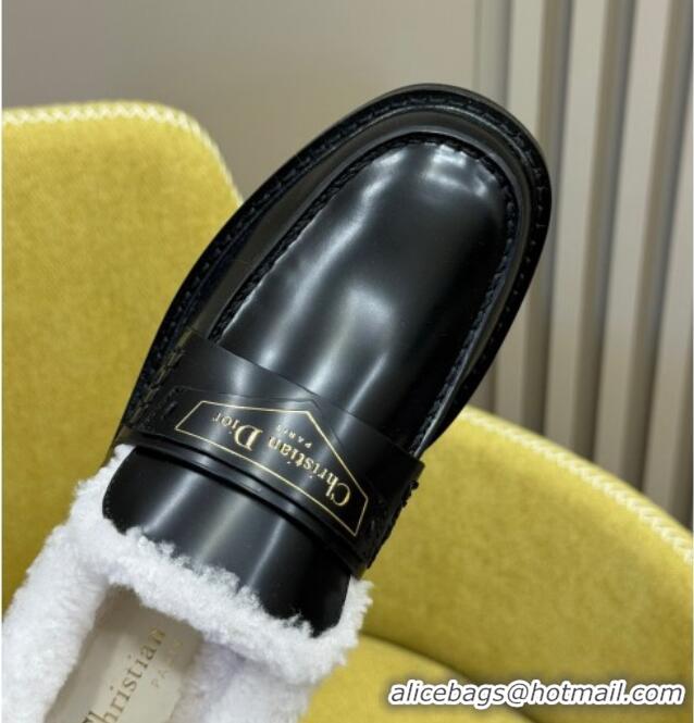 Duplicate Dior Boy Loafers in Calfskin and Shearling Black Leather 214053