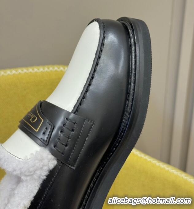 Low Price Dior Boy Loafers in Calfskin and Shearling Black/White 214054