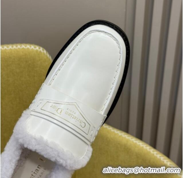 Duplicate Dior Boy Loafers in Calfskin and Shearling White Leather 214055