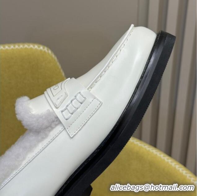 Duplicate Dior Boy Loafers in Calfskin and Shearling White Leather 214055